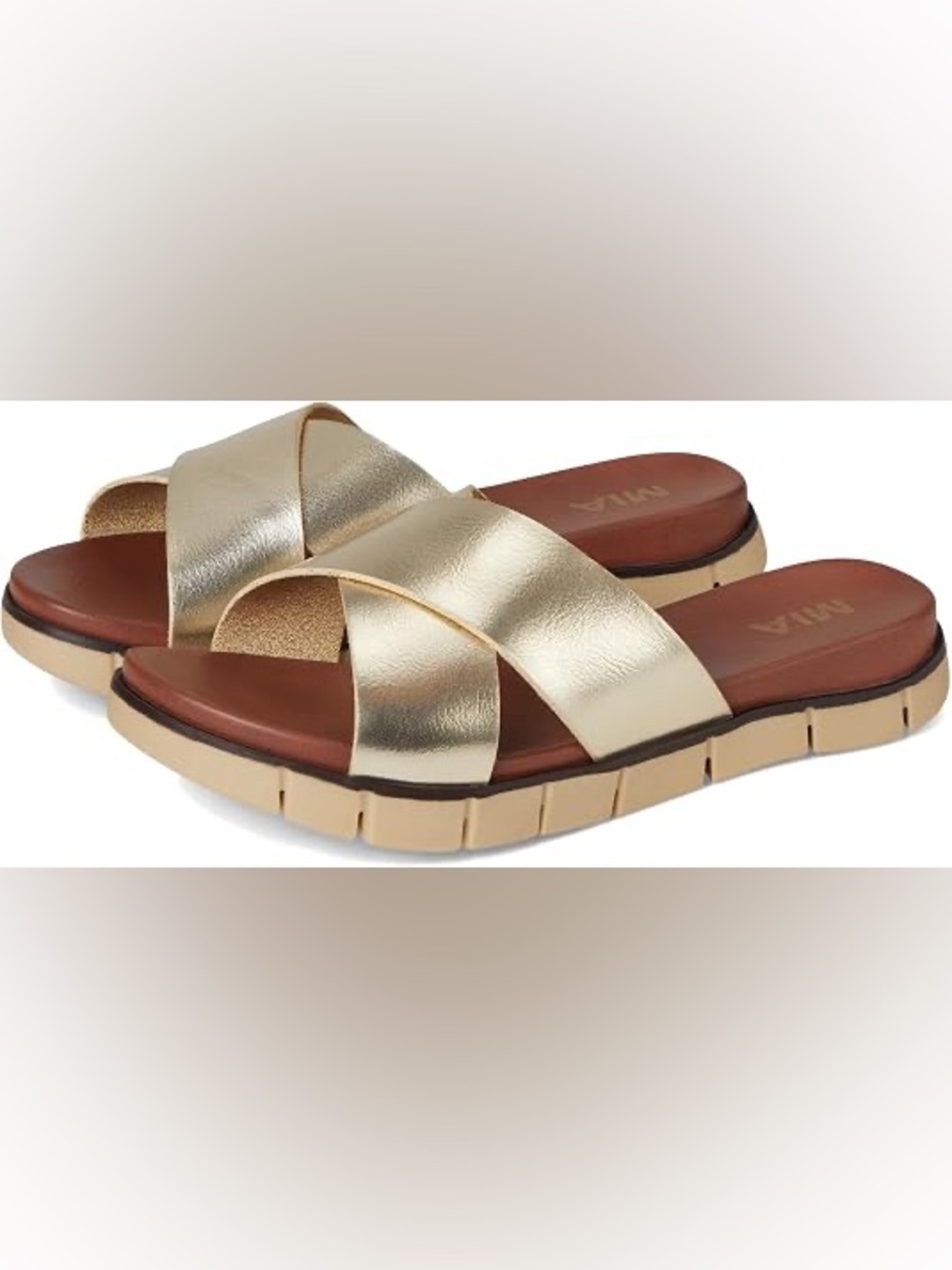 Elissa Gold Slide by Mia Gold Cross Strap Sandal - Picture 1 of 6